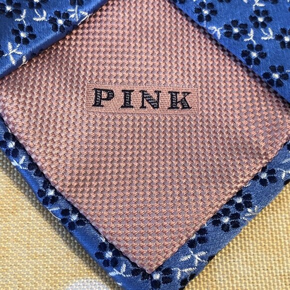 SOLD MENS THOMAS PINK TIE 100% SILK MADE IN Morocco 3.25” Blue Floral - Picture 6 of 8
